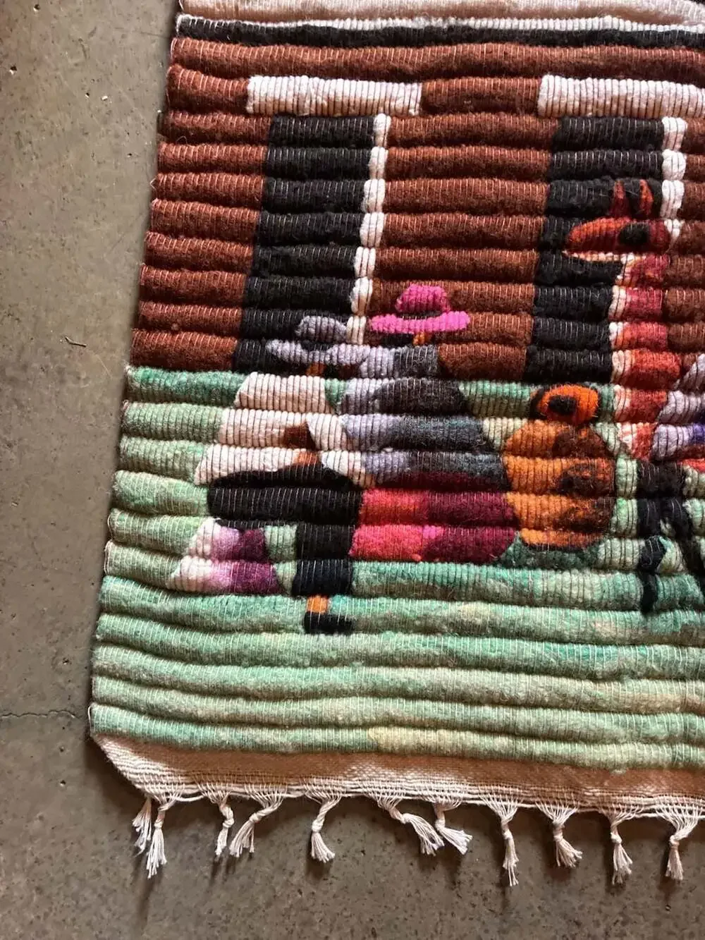 Vintage Handwoven Peruvian Wool Folk Art Wall Tapestry Village Scene